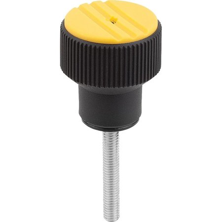 KIPP Torque Knurled Knob Size:2 D=M05X30, Thermoplastic Black Ral7021, Comp:Steel, Cap:Yellow Ral1021 K0277.2057X30